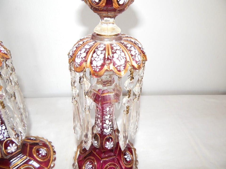 ANCIENNE Paire de BOUGEOIRS Girandoles en CRISTAL de BACCARAT — photo 8