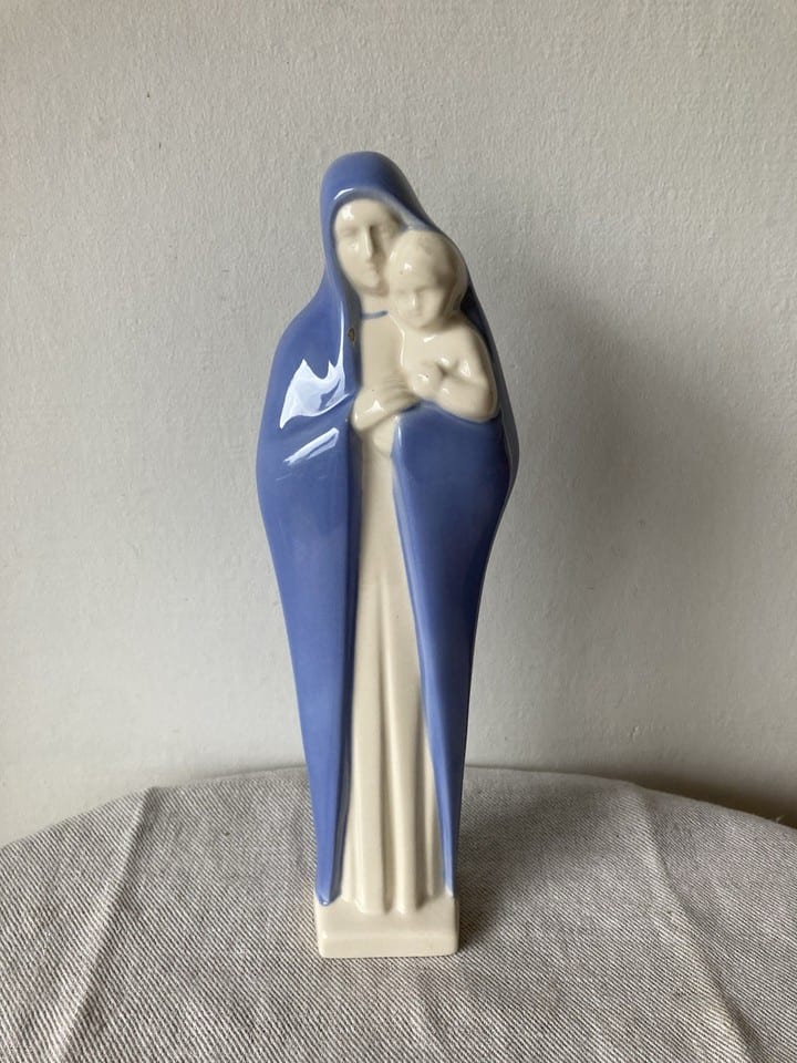 Grande vierge à l’enfant, faïence de Desvres de Charles Henne, Art Deco