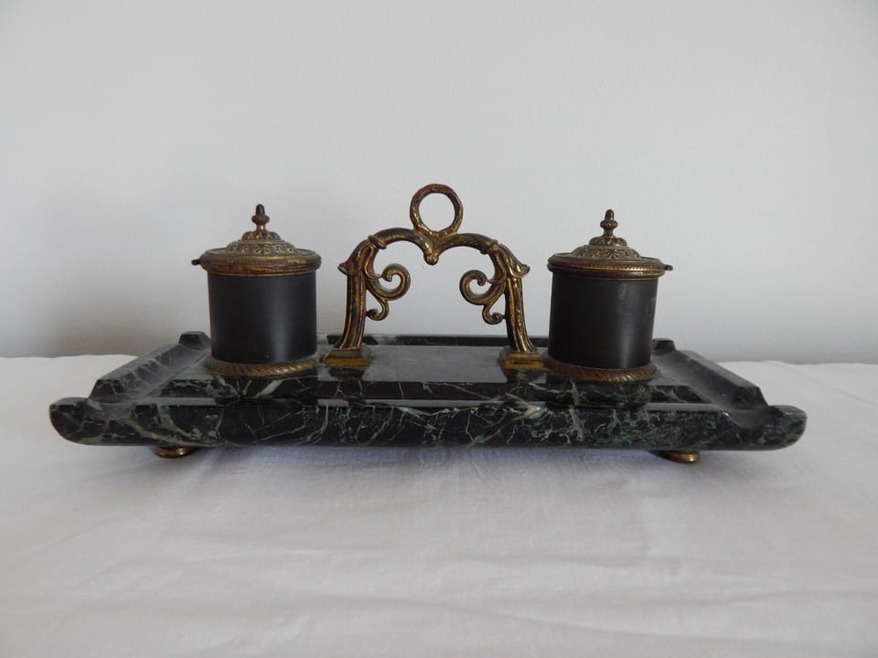 ANCIEN Grand ENCRIER en Marbre et Bronze époque Napoléon III — photo 2