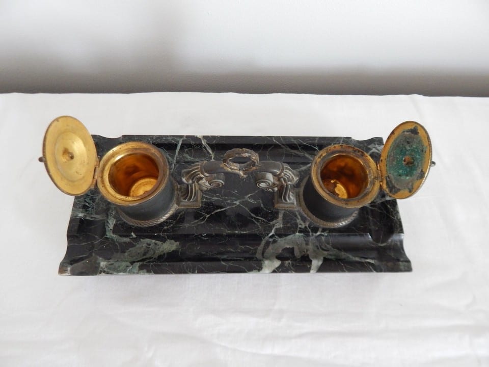 ANCIEN Grand ENCRIER en Marbre et Bronze époque Napoléon III — photo 7