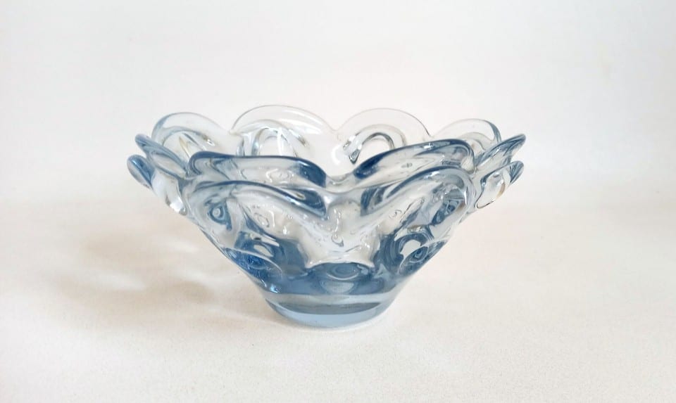 Coupe à fruits ou vide poche Cristal bleuté Années 50