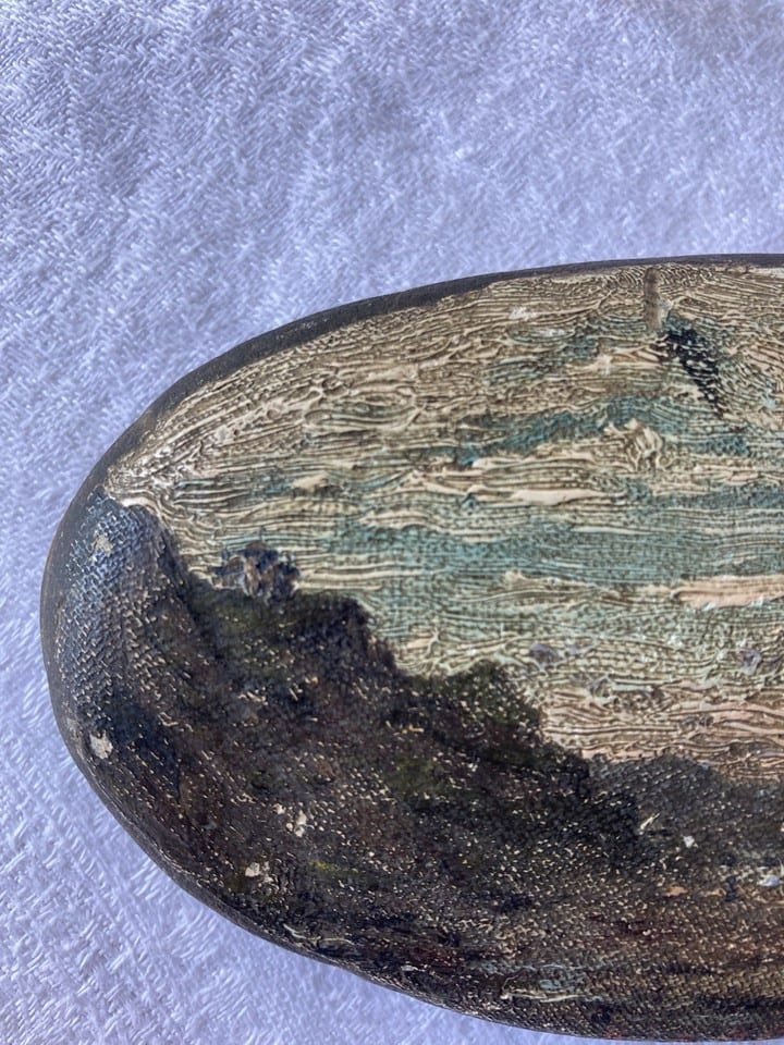 Rare peinture à l’huile sur galet, vue Biarritz, début XXème — Foto 3