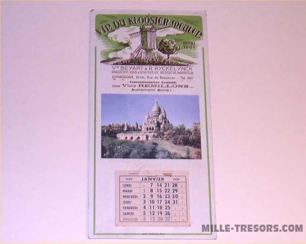 Carton publicitaire avec calendrier 1957  Brasserie Vins & Spiritueux