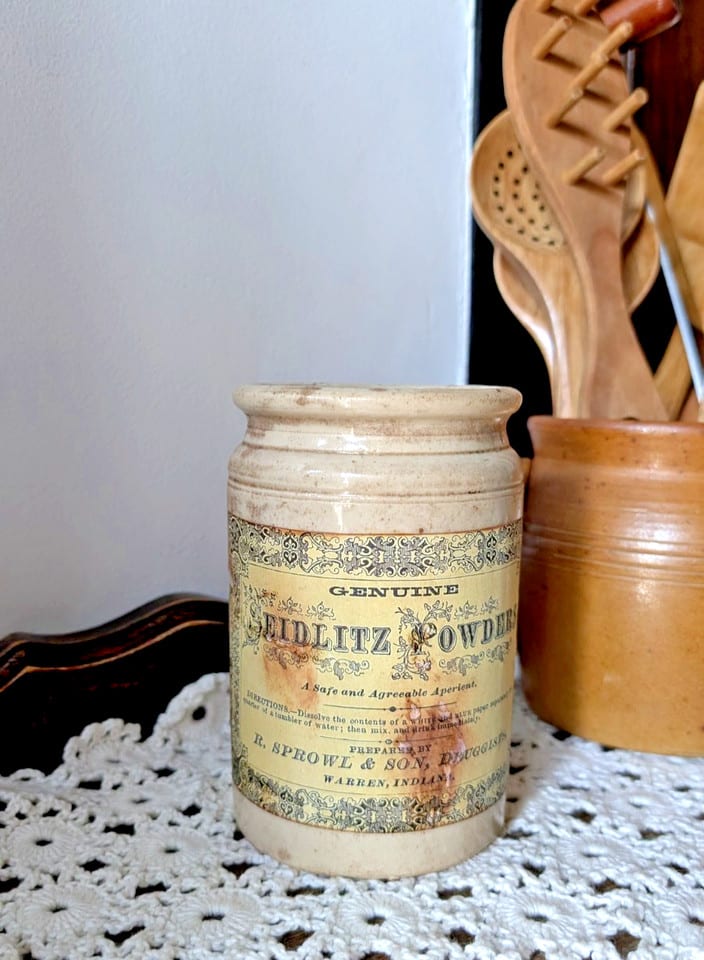 Ancien pot d'apothicaire - grès vernissé  « Seidlitz Powders »  Indiana US