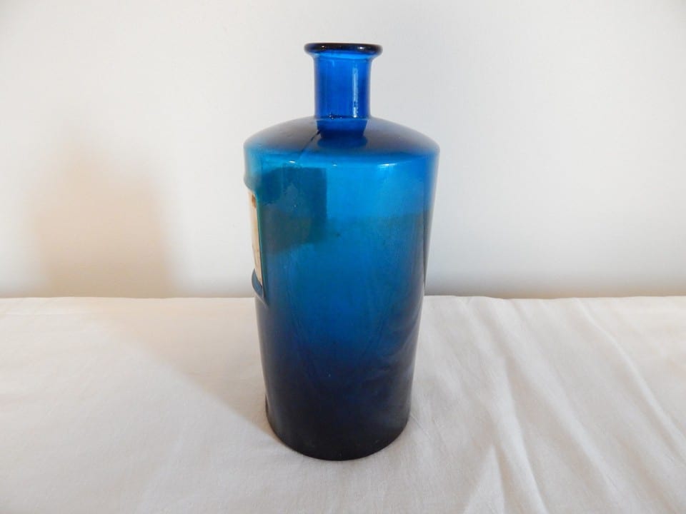 ANCIENNE BOUTEILLE FLACON de PHARMACIE Verre Bleu Porcelaine SPIRIT : METHYL : — photo 5