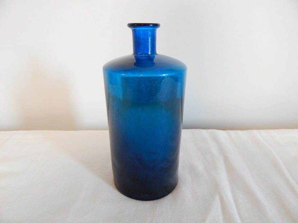 ANCIENNE BOUTEILLE FLACON de PHARMACIE Verre Bleu Porcelaine SPIRIT : METHYL : — photo 4