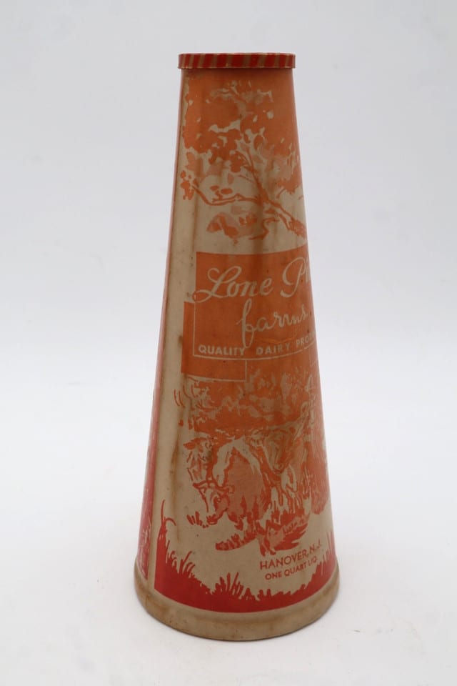 Titre : Bouteille cône lait carton ancienne Lone Pine Farms - publicité US — photo 3