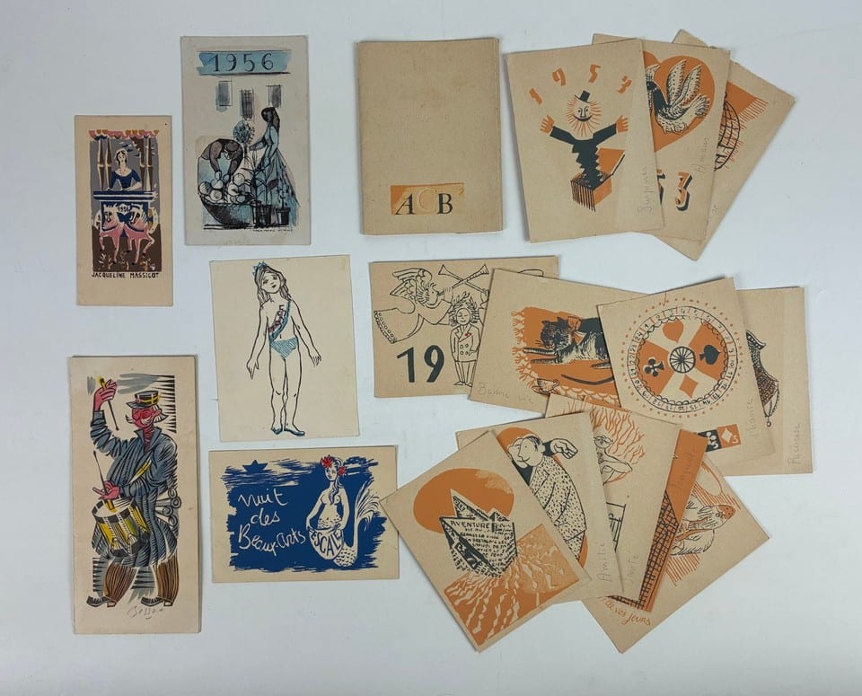 CLAUDE BESSOU et entourage École des Beaux-arts de Rennes CARTES DE VŒUX 1953-59 — photo 2
