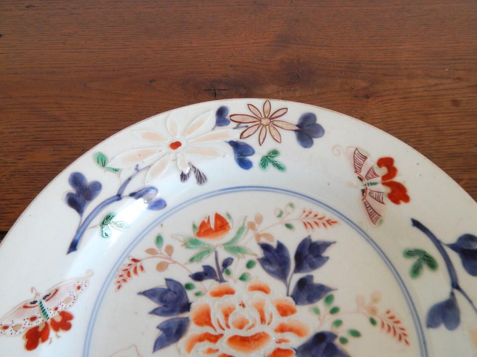 SUPERBE ANCIENNE Assiette ASIE en Porcelaine à Décor FLORAL Papillons — photo 3