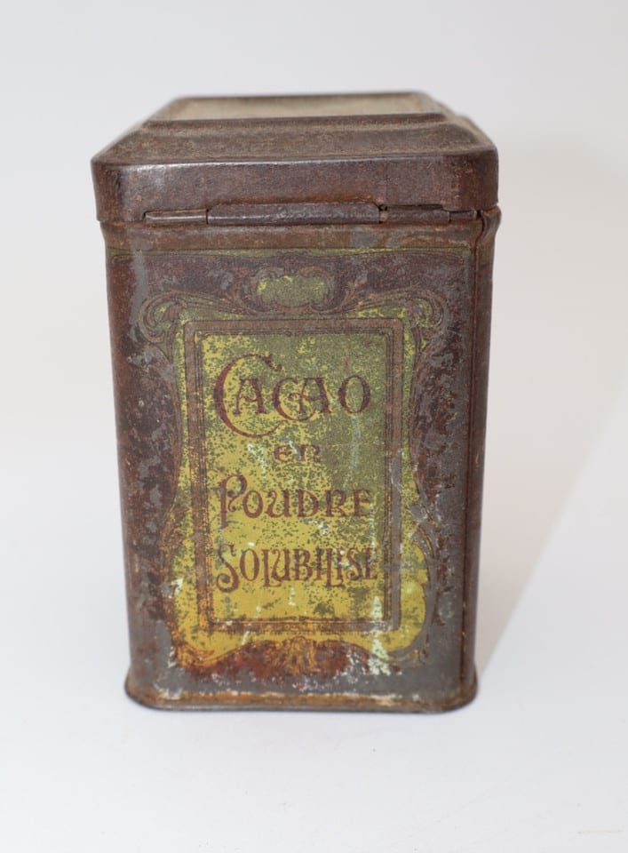 Ancienne boîte métallique Cacao en poudre soluble – Boîte publicitaire vintage