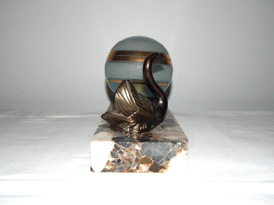 ANCIENNE Lampe VEILLEUSE Chevet Art Déco Décor CYGNE en Régule Socle en MARBRE — photo 3