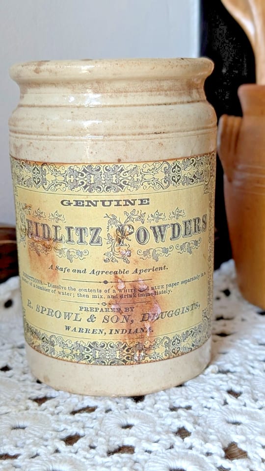 Ancien pot d'apothicaire - grès vernissé  « Seidlitz Powders »  Indiana US — photo 2