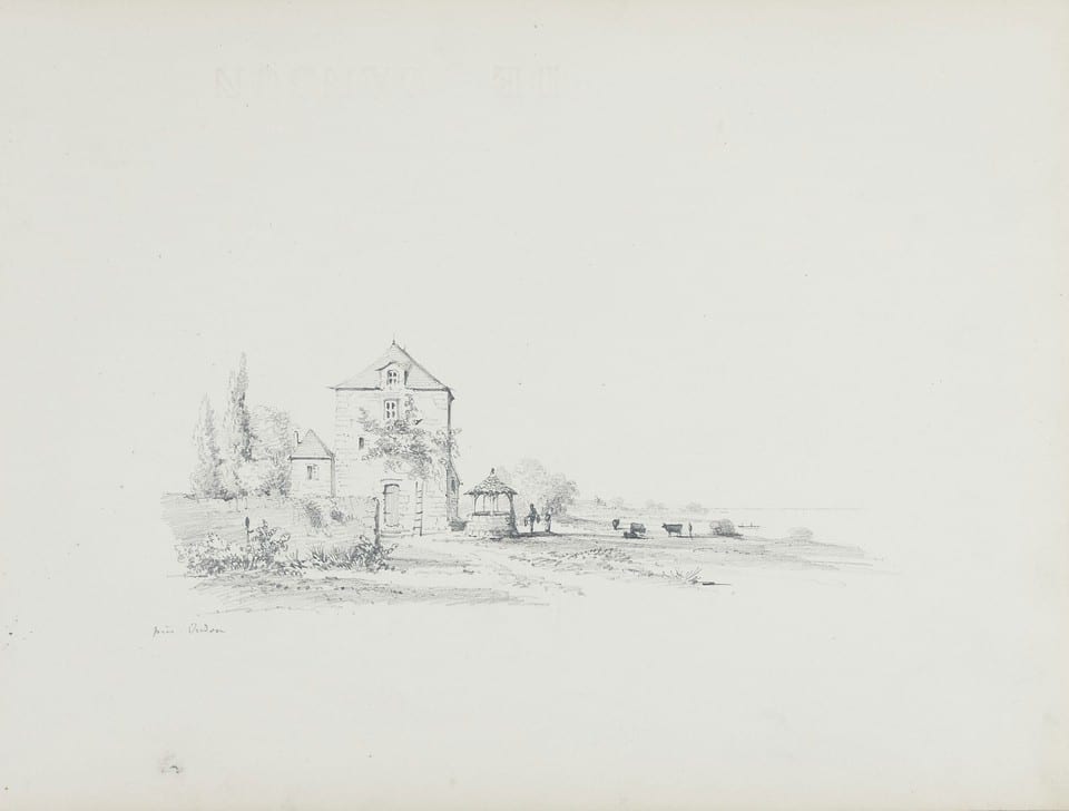 Dessin original milieu XIXe, Bords de Loire, Maison à Oudon, Loire-Atlantique — photo 2