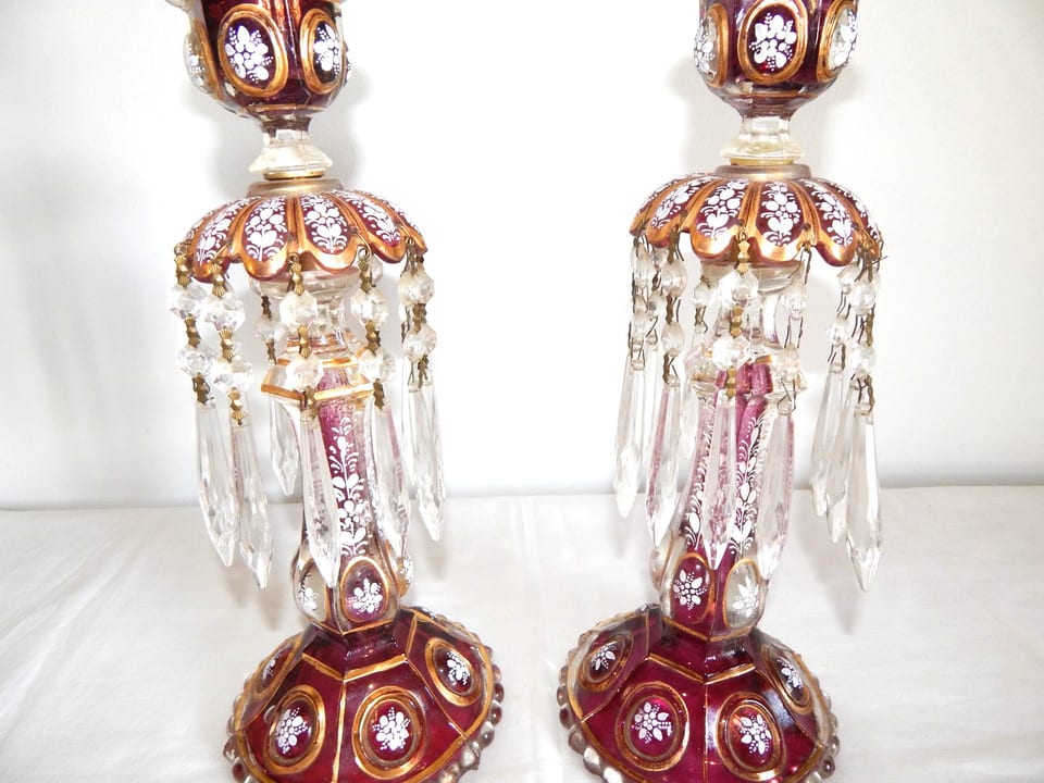 ANCIENNE Paire de BOUGEOIRS Girandoles en CRISTAL de BACCARAT — photo 6