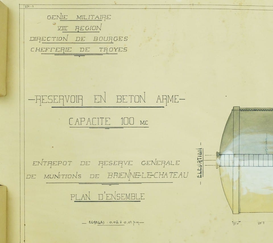 Architecture, Réservoir sur tour en béton armé Brienne-le-Château 1927 Munitions — photo 4