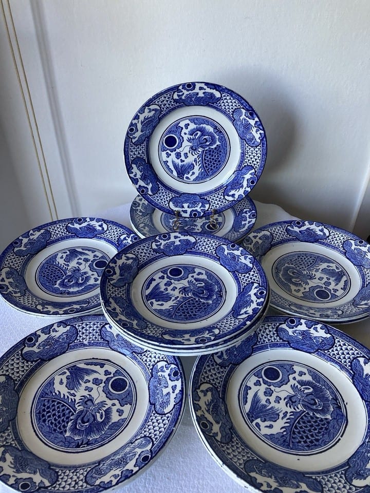 Assiettes Longwy en terre de fer, modèle Fish, fin XIXème — Foto 3