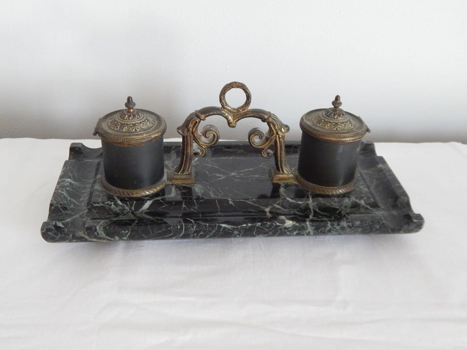 ANCIEN Grand ENCRIER en Marbre et Bronze époque Napoléon III