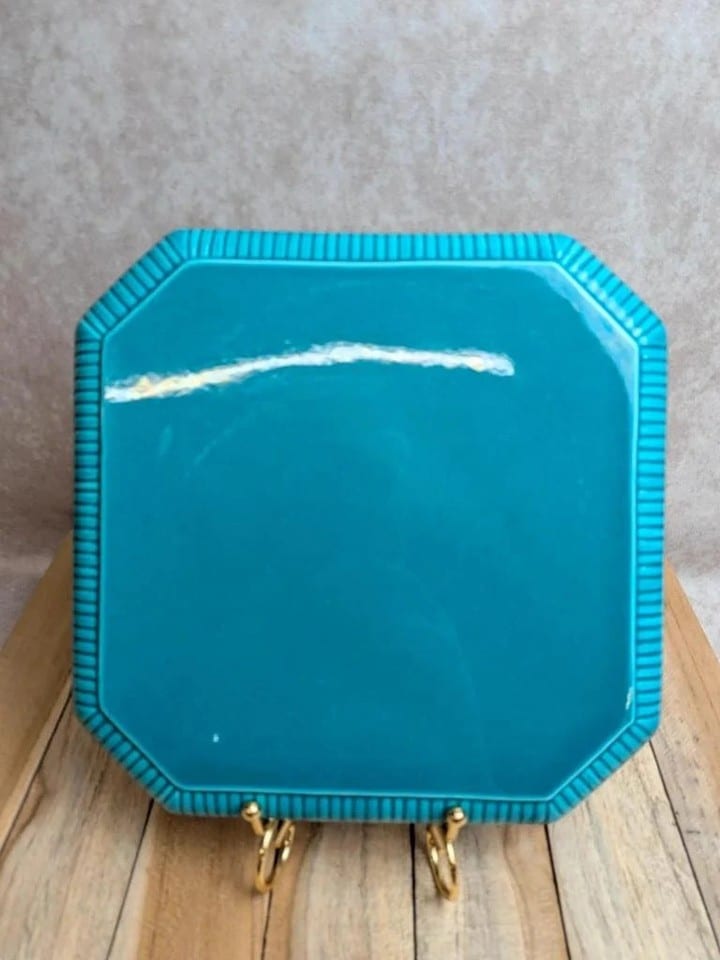 Dessous de plat vintage en céramique émaillée turquoise