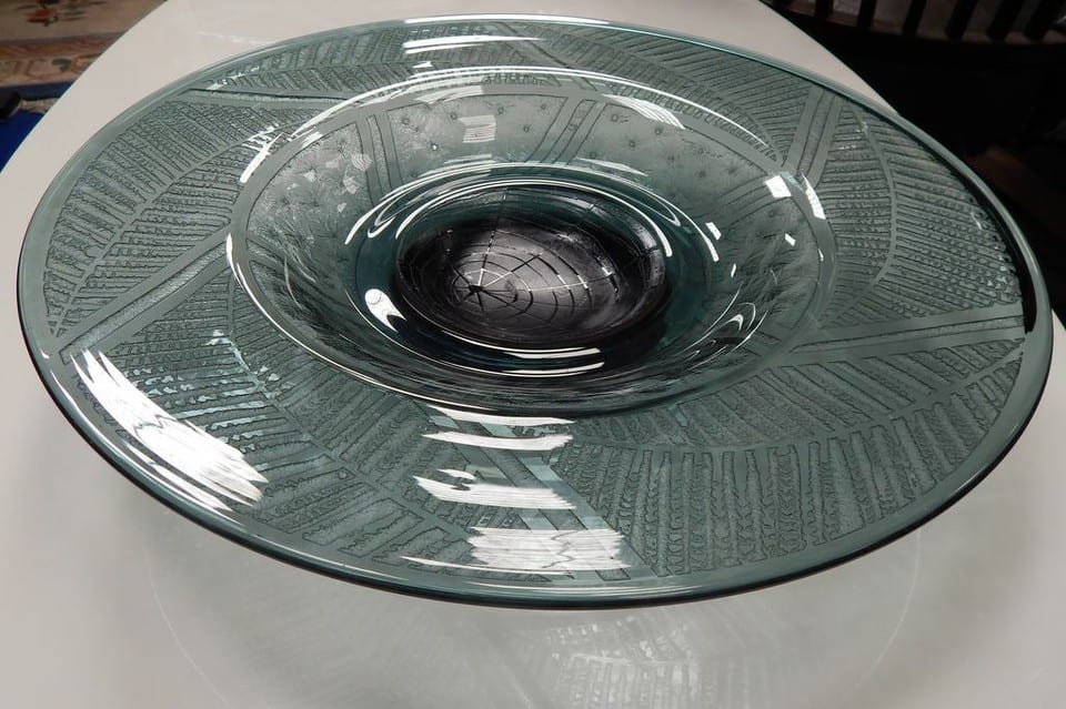 ANCIENNE Coupe à Fruits Art Déco Verre DAUM Décor Géométrique Dégagée à l'Acide