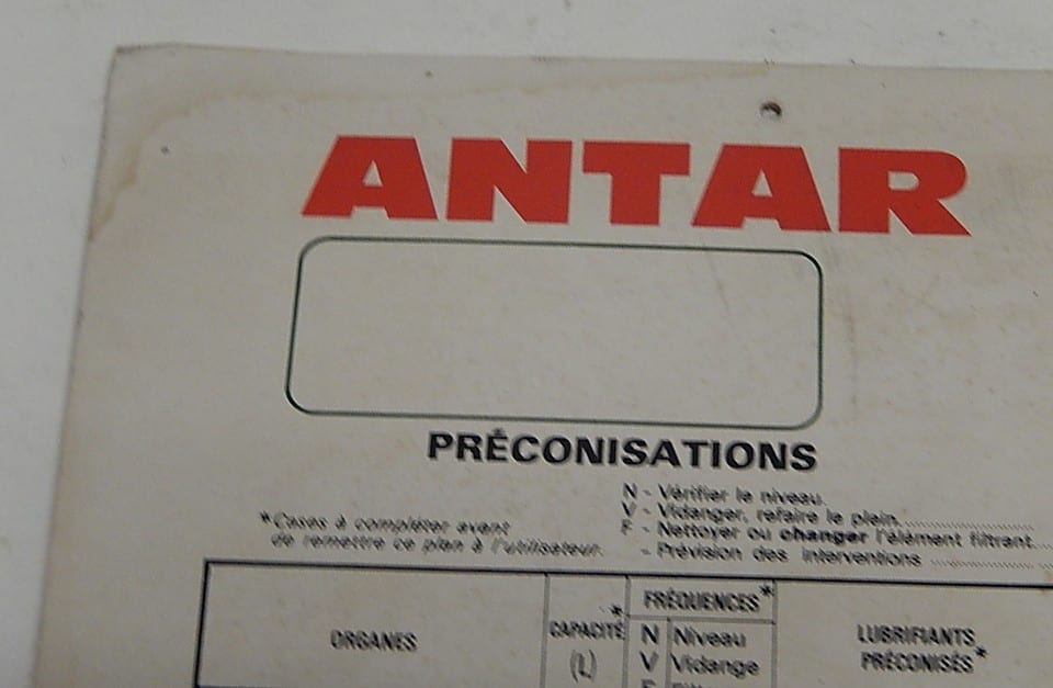 Ancien panneau ANTAR PLAN de GRAISSAGE avec les préconisations - Vintage Gaulois — Foto 2