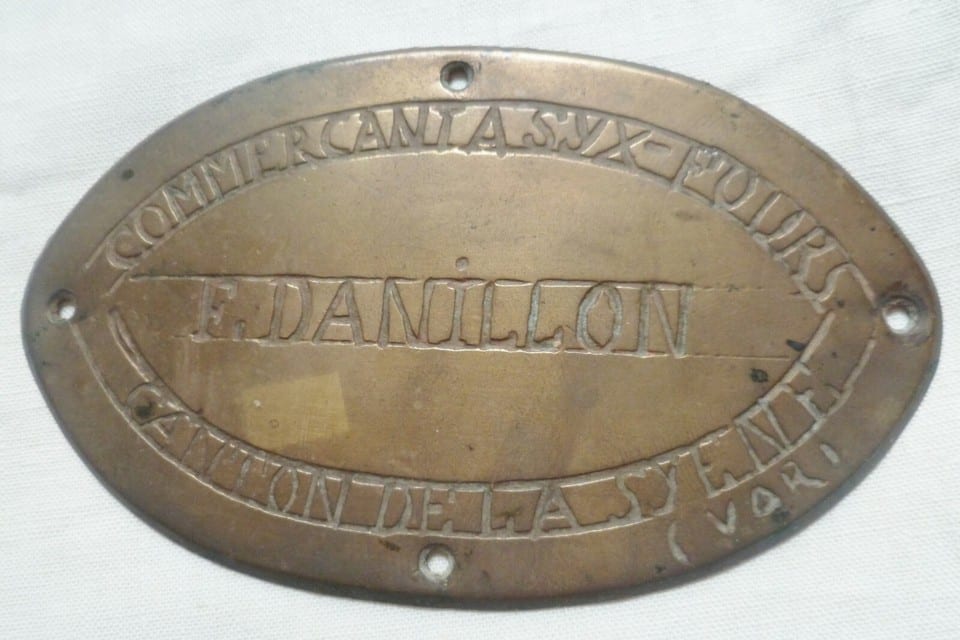 Plaque de Métier art populaire DANILLON COMMERÇANT A SIX FOURS LA SEYNE VAR