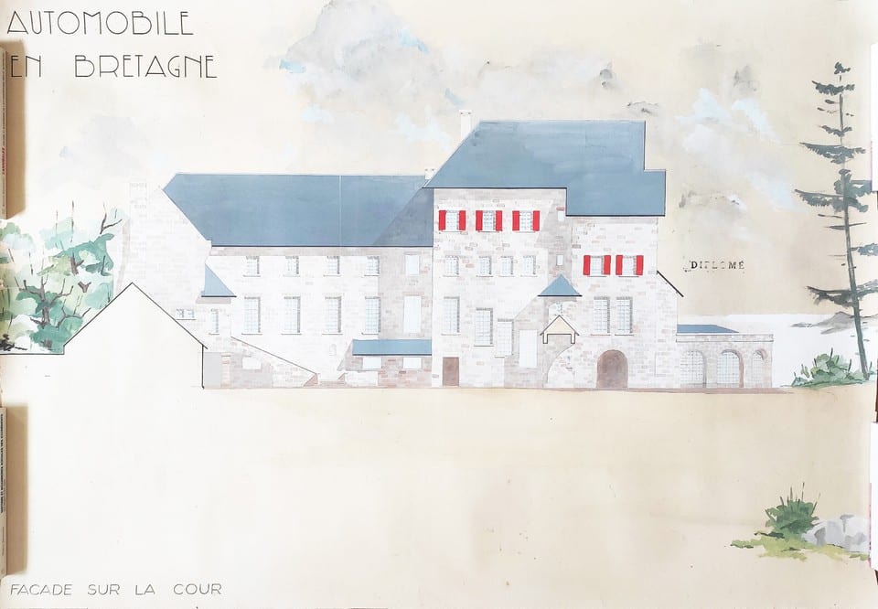 3 DESSINS D'ARCHITECTURE ORIGINAUX : AUTOMOBILE EN BRETAGNE, Élévations façades — photo 3