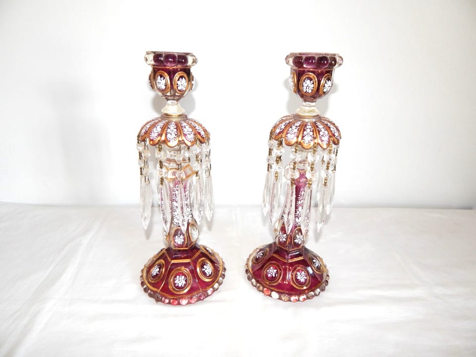 ANCIENNE Paire de BOUGEOIRS Girandoles en CRISTAL de BACCARAT — photo 2