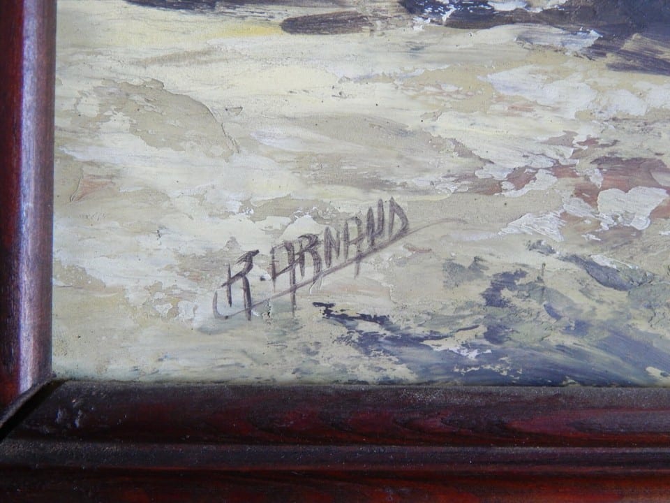ANCIEN TABLEAU Huile sur Panneau "  Marine Paysage Mer Bateau " Signé P.ARNAUD — photo 2