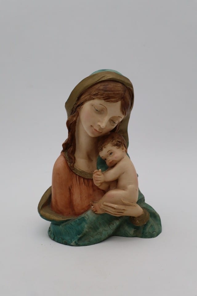 Statue Vierge à l’Enfant polychrome – signée / marquée