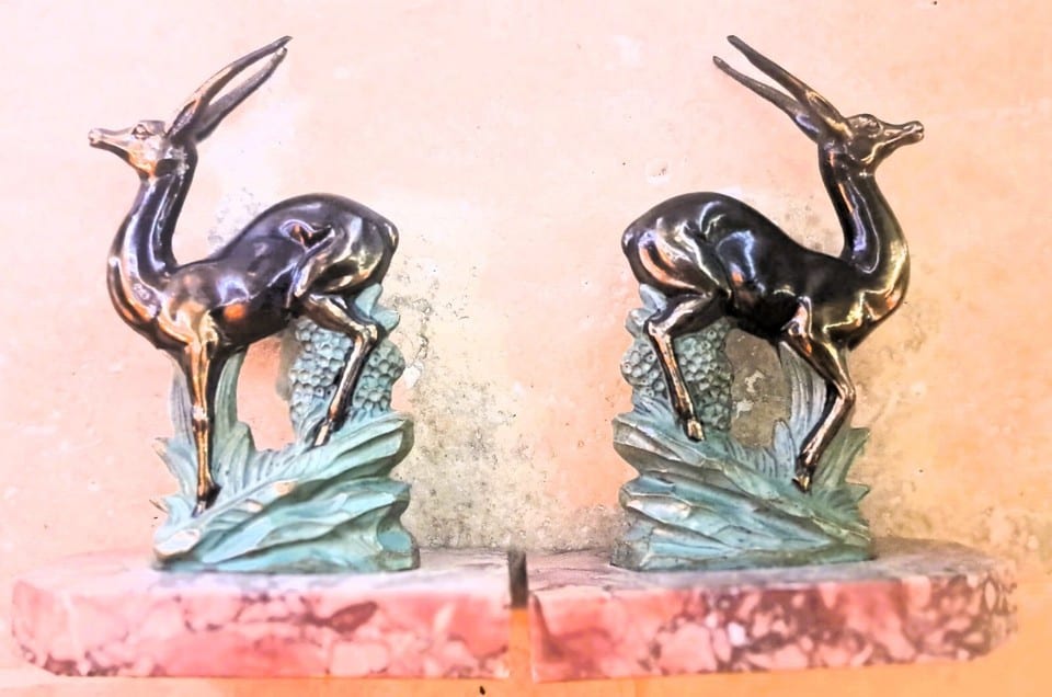 Sculpture serre livres art déco gazelles deux couleur — photo 2