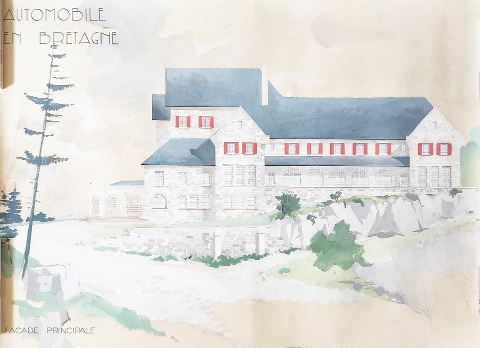 3 DESSINS D'ARCHITECTURE ORIGINAUX : AUTOMOBILE EN BRETAGNE, Élévations façades