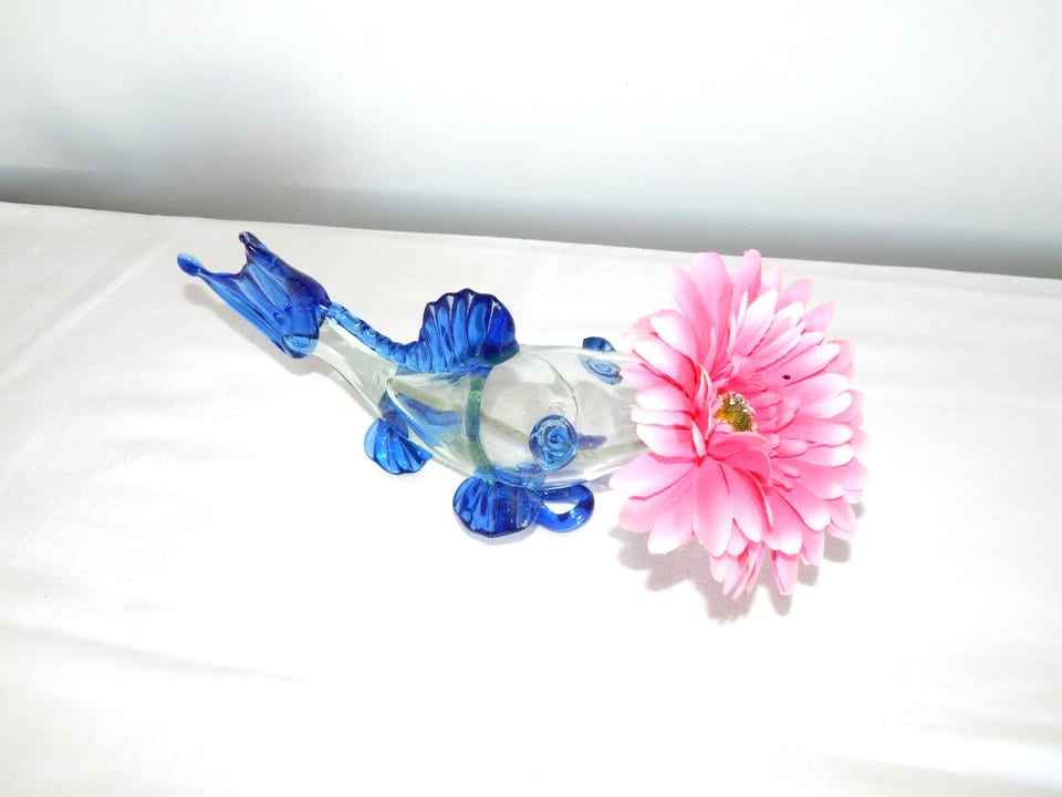 ANCIEN VASE Soliflore en VERRE Soufflé MURANO ? de Forme POISSON