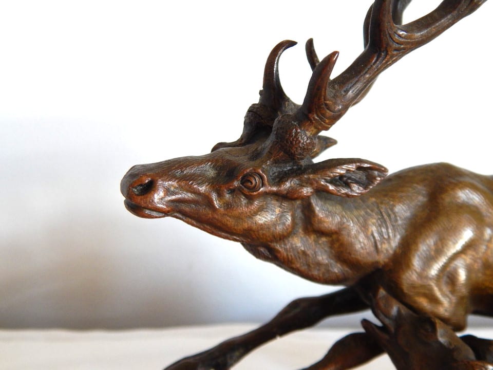 ANCIENNE SCULPTURE BRONZE Cerf avec Chien de Chasse Signée J MOIG Jules Moigniez — photo 5