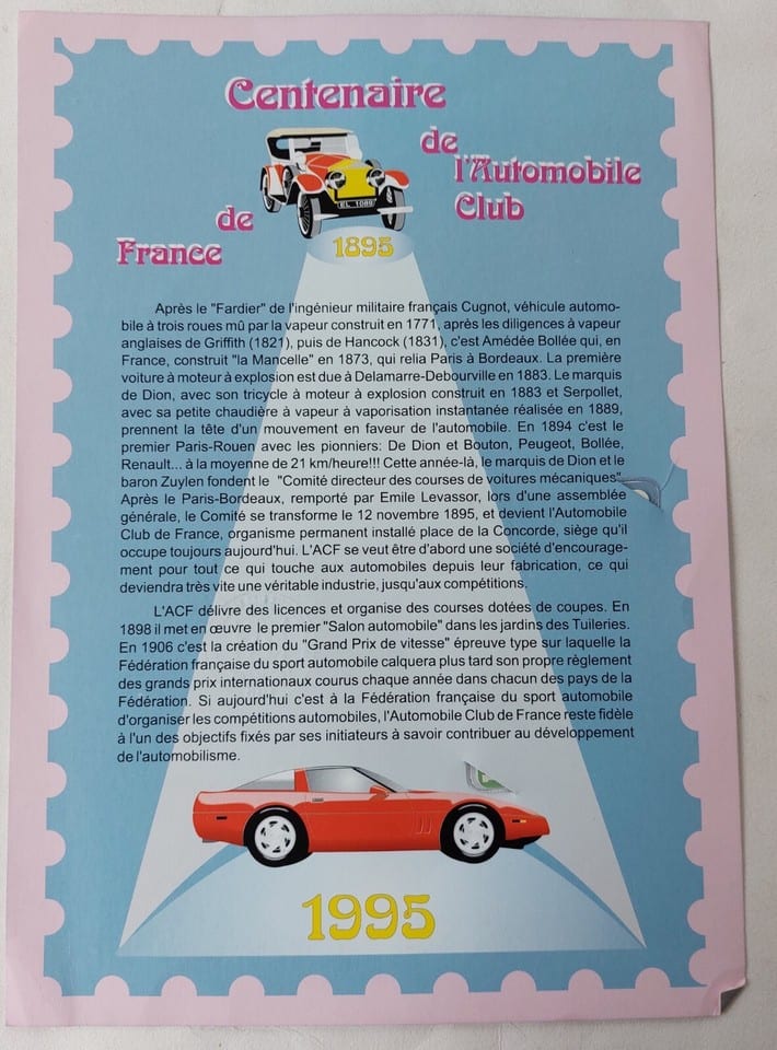 Centenaire AUTOMOBILE CLUB FR Encart philatélique timbre 1er jour + Télécarte — foto 3