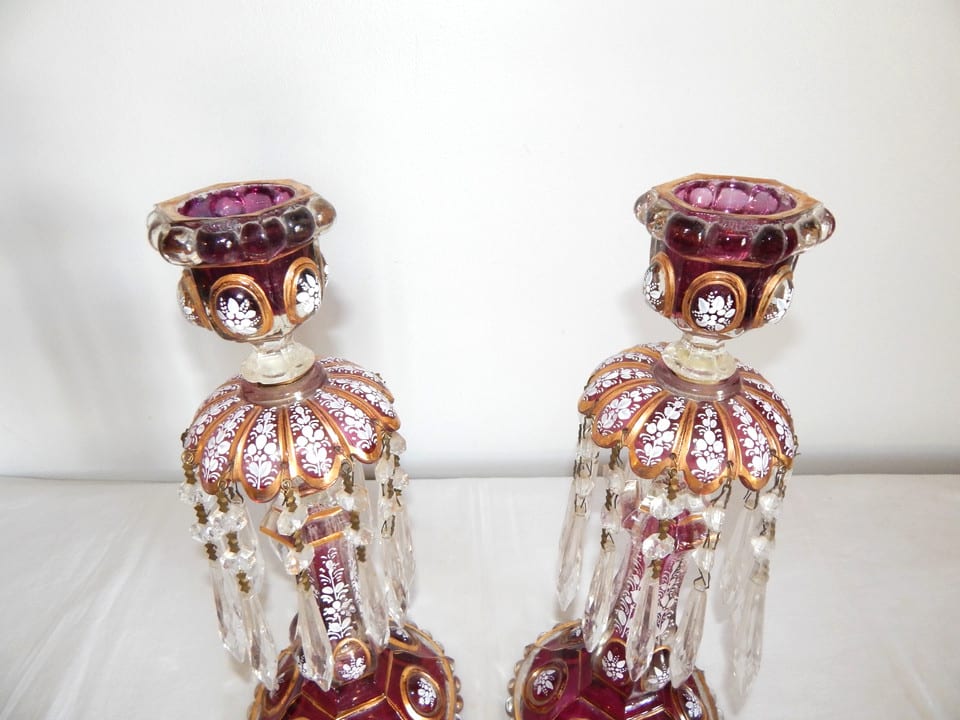 ANCIENNE Paire de BOUGEOIRS Girandoles en CRISTAL de BACCARAT — photo 5