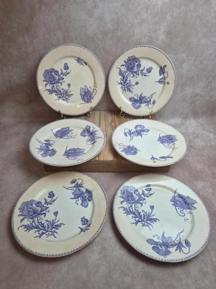 Lot de 6 assiettes plates terre de fer Sarreguemines Feria décor violet ancien — photo 2