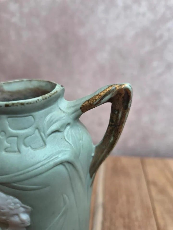 Vase Art nouveau Schäfer & Vater Jugendstil biscuit vert vers 1900 — photo 2