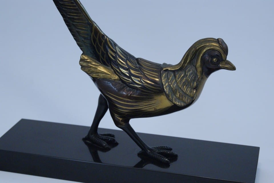 Régule patine bronze animalier faisant style Art Déco pheasant bird spelter — foto 8