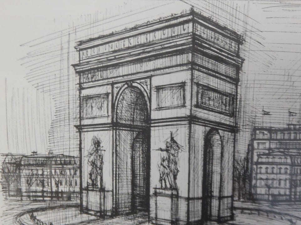 ANCIENNE LITHOGRAPHIE  " L'Arc de Triomphe PARIS "  BERNARD BUFFET  Encadrée — photo 3