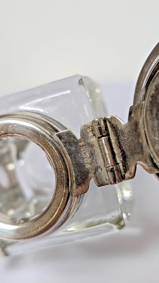Ancien encrier en cristal et porte plume argent massif 925 Birmingham — photo 2