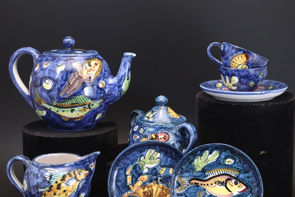 Service à café céramique de Marinis Vietri Italie Italy Italian ceramic poisson — Foto 3