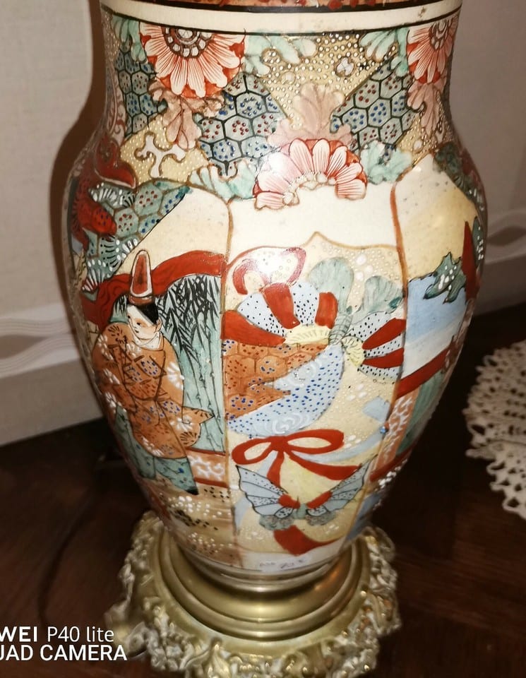 Vase japonais Satsuma en porcelaine monté en lampe haut 45 vase seul 28 cm — photo 6