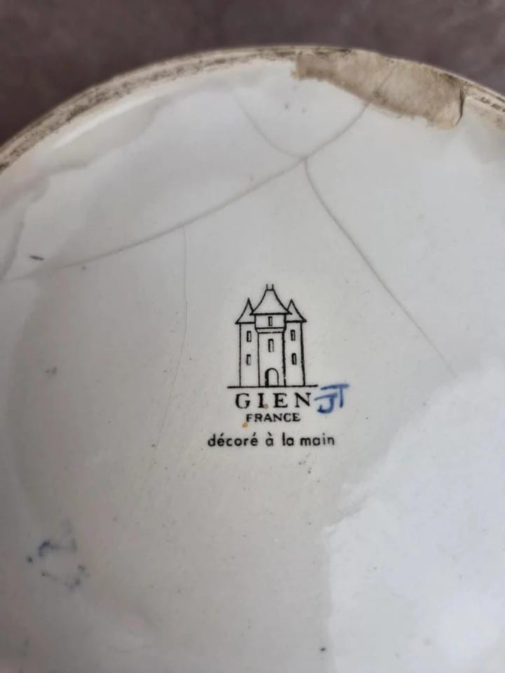 Grand cache-pot Gien Renaissance fond bleu décoré à la main vintage — photo 7