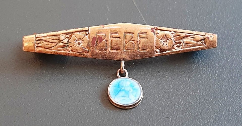 Broche ART DECO Bébé Naissance Baptême France métal doré ORIGINAL VINTAGE — photo 4