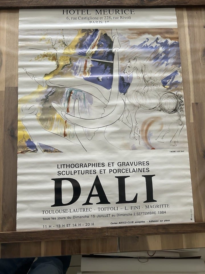 affiche ancienne. DALI.  L Unicorne Laser Hôtel Meurice 1984