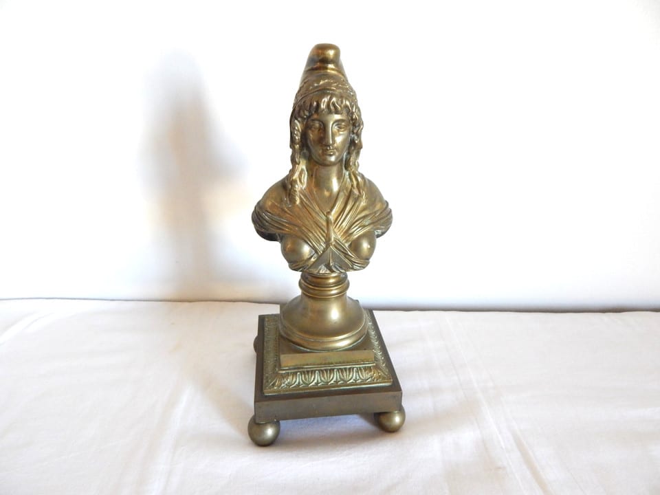 ANCIEN BUSTE MARIANNE BRONZE Bonnet Phrygien Seins Nues et Triangle Maçonnique