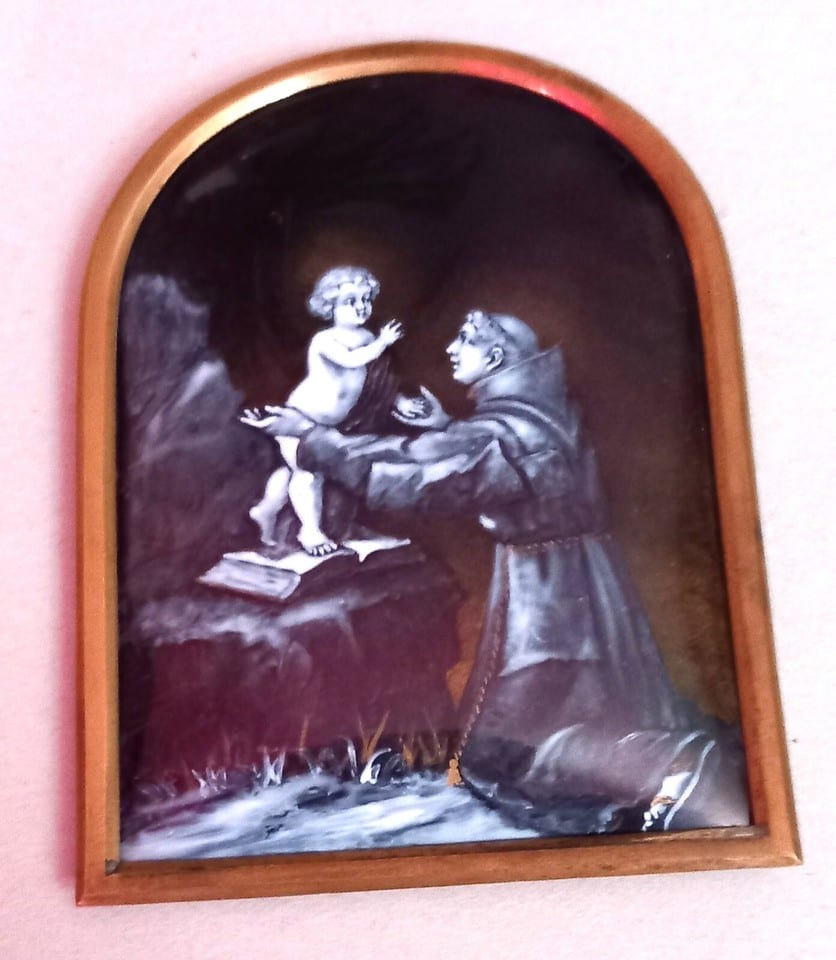 LIMOGE PLAQUE EMAIL GRISAILLE ST ANTOINE DE PADOUE TRIPTYQUE  MAISON PERISSE 19e — photo 8