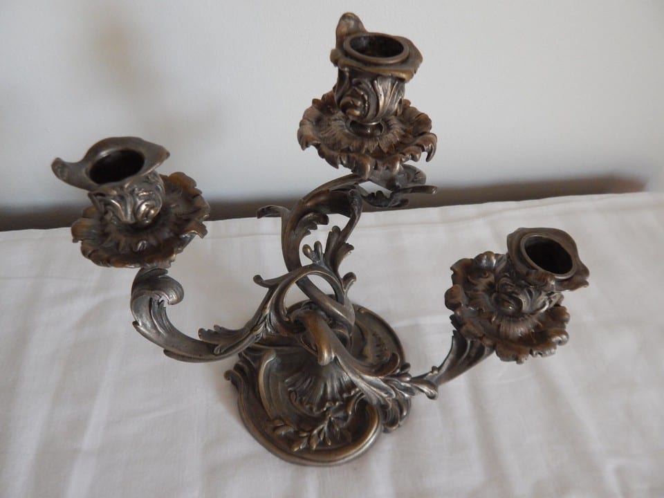 PAIRE ANCIEN BOUGEOIRS en BRONZE à 3 Feux — photo 7