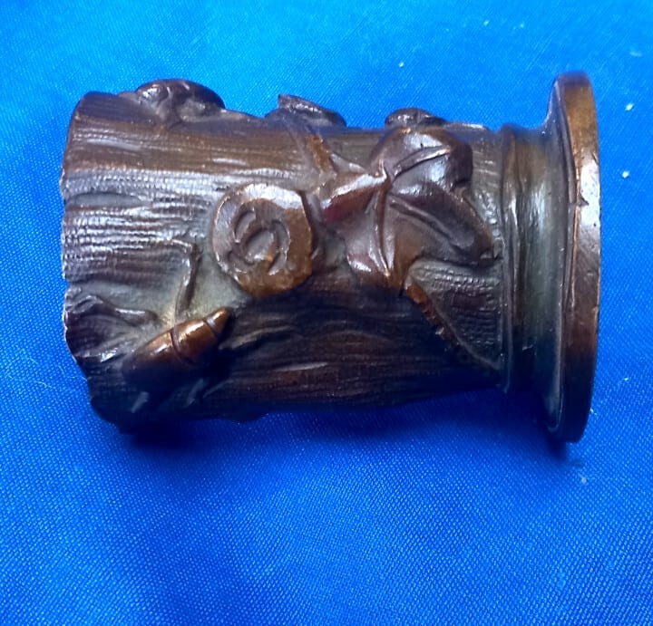 PYROGENE EN BRONZE ART NOUVEAU TRONC D'ARBRES - INSECTES- LIERRE — photo 4