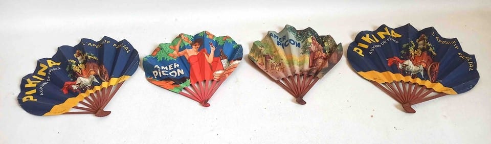 Lot de 4 éventails publicitaires Années 30 Picon Pikina Collector